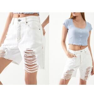 PACSUN White High Waisted Denim Boy Shorts - Size 28